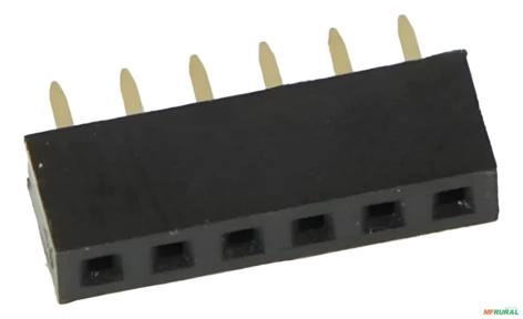 5x Barra De Pinos Fêmea Mci 6 Vias 1x6 180o Passo 2.54mm - Cor: Preto Imagem 5x Barra De Pinos Fêmea Mci 6 Vias 1x6 180o Passo 2.54mm - Cor: Preto