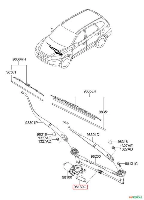 Braço Acionamento Limpador Parabrisa Hyundai Santa Fé - Lado: Direito Imagem Braço Acionamento Limpador Parabrisa Hyundai Santa Fé - Lado: Direito