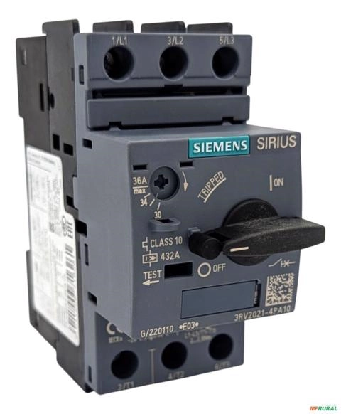 Disjuntor Motor Siemens Sirius 3RV2021-4PA10 30-36A S0 Classe 10 - Proteção Térmica e Magnética Para Motores Trifásicos 18,5kW 400V - Frequência: 50/ Imagem Disjuntor Motor Siemens Sirius 3RV2021-4PA10 30-36A S0 Classe 10 - Proteção Térmica e Magnética Para Motores Trifásicos 18,5kW 400V - Frequência: 50/